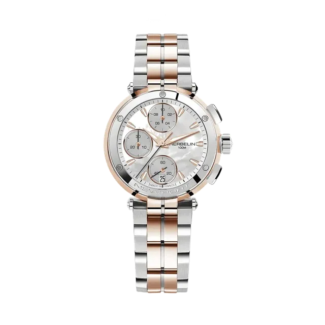 herbelin-newport-chronographe-lady-bicolore-acier-et-pvd-or-rose-nacre image 1