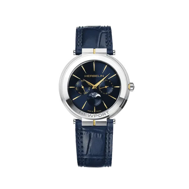 herbelin-newport-slim-phase-de-lune-montre-homme-bicolore-cuir-bleu image 1