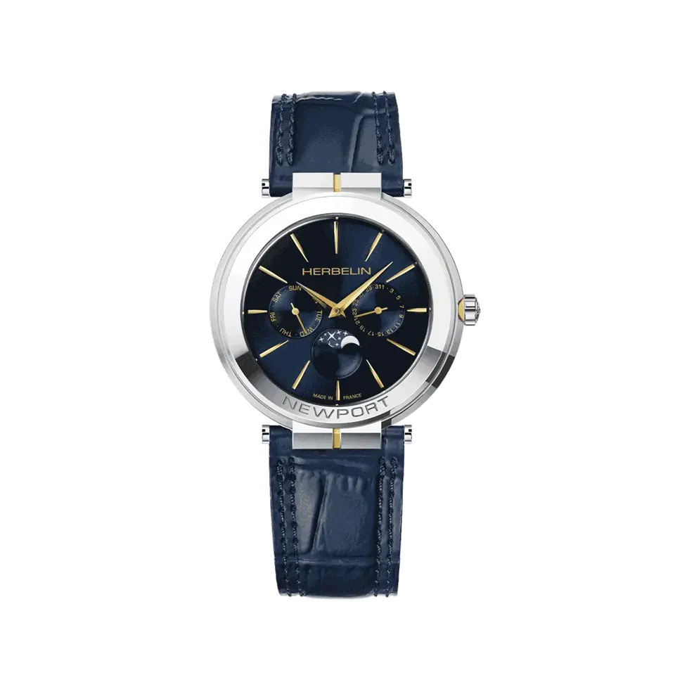 herbelin-newport-slim-phase-de-lune-montre-homme-bicolore-cuir-bleu image 1