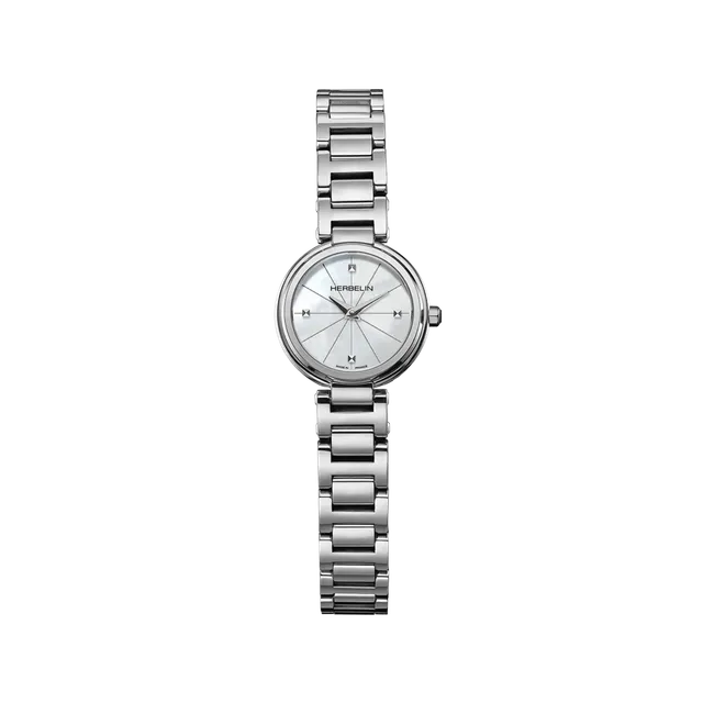 herbelin-lady-h-quartz-montre-femme-acier-nacre-blanche image 1