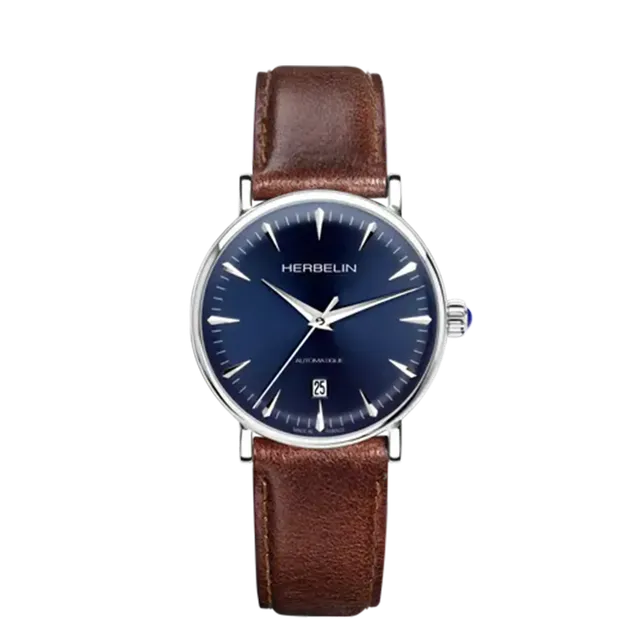 herbelin-inspiration-automatique-homme-bleu-cuir-brun-patin image 1