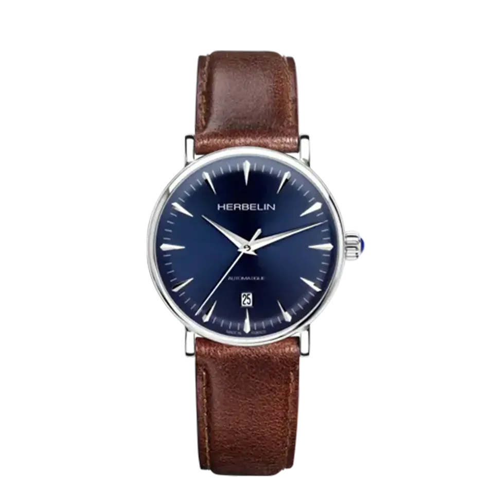 herbelin-inspiration-automatique-homme-bleu-cuir-brun-patin image 1