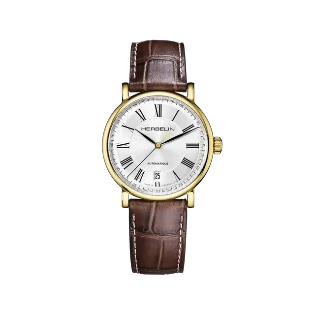 herbelin-inspiration-automatique-acier-bicolore-pvd-or-et-cuir-marron image 1