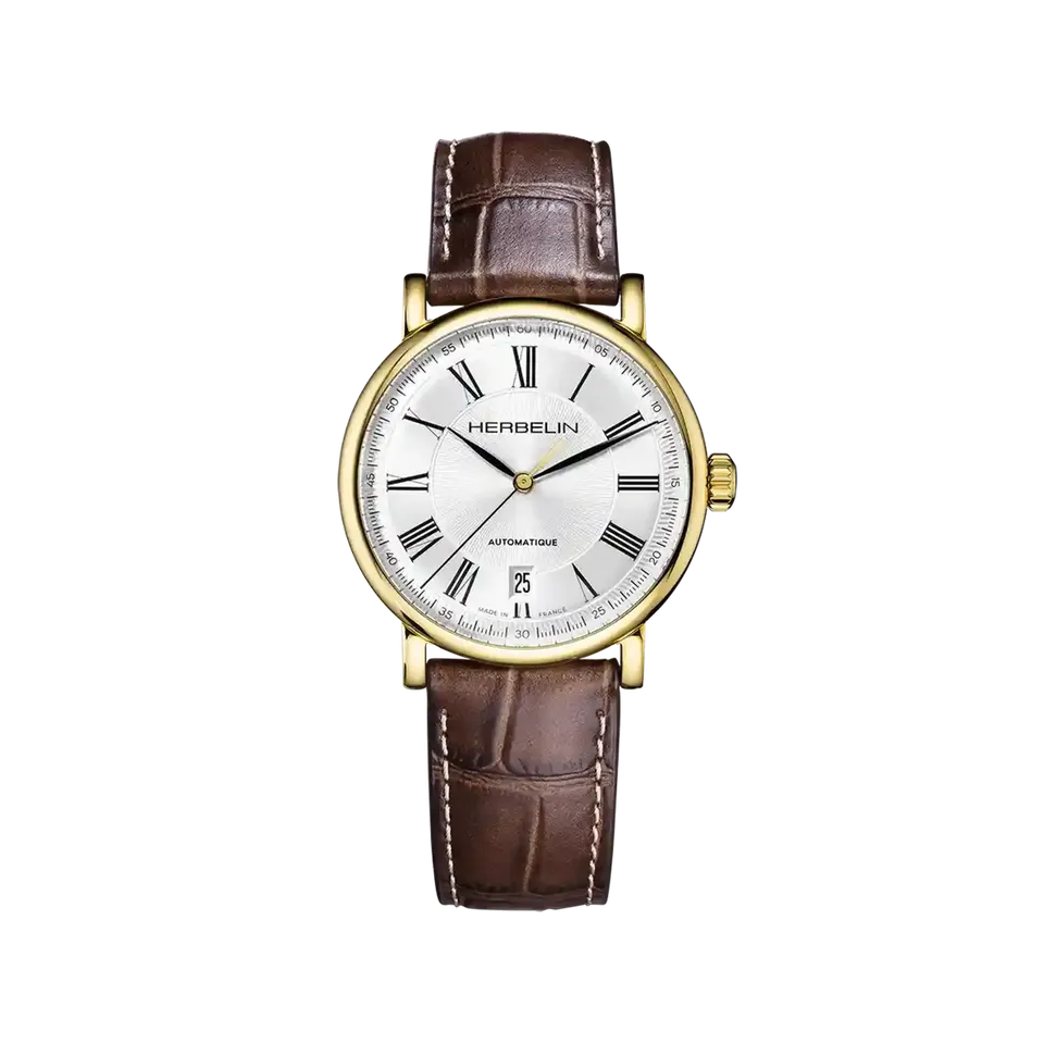 herbelin-inspiration-automatique-acier-bicolore-pvd-or-et-cuir-marron image 1