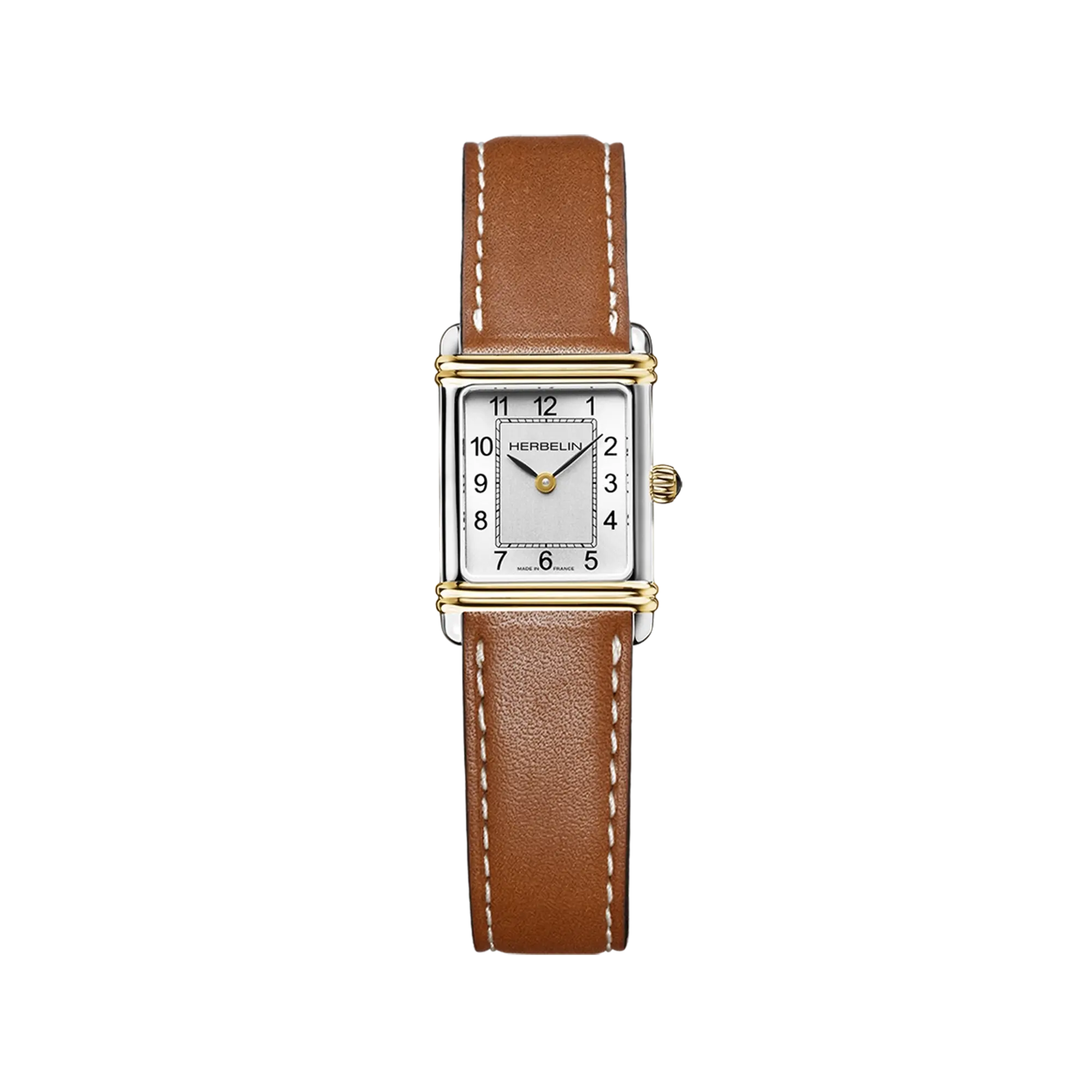 herbelin-art-d-co-quartz-montre-femme-bicolore-cuir-camel-bestseller image 1