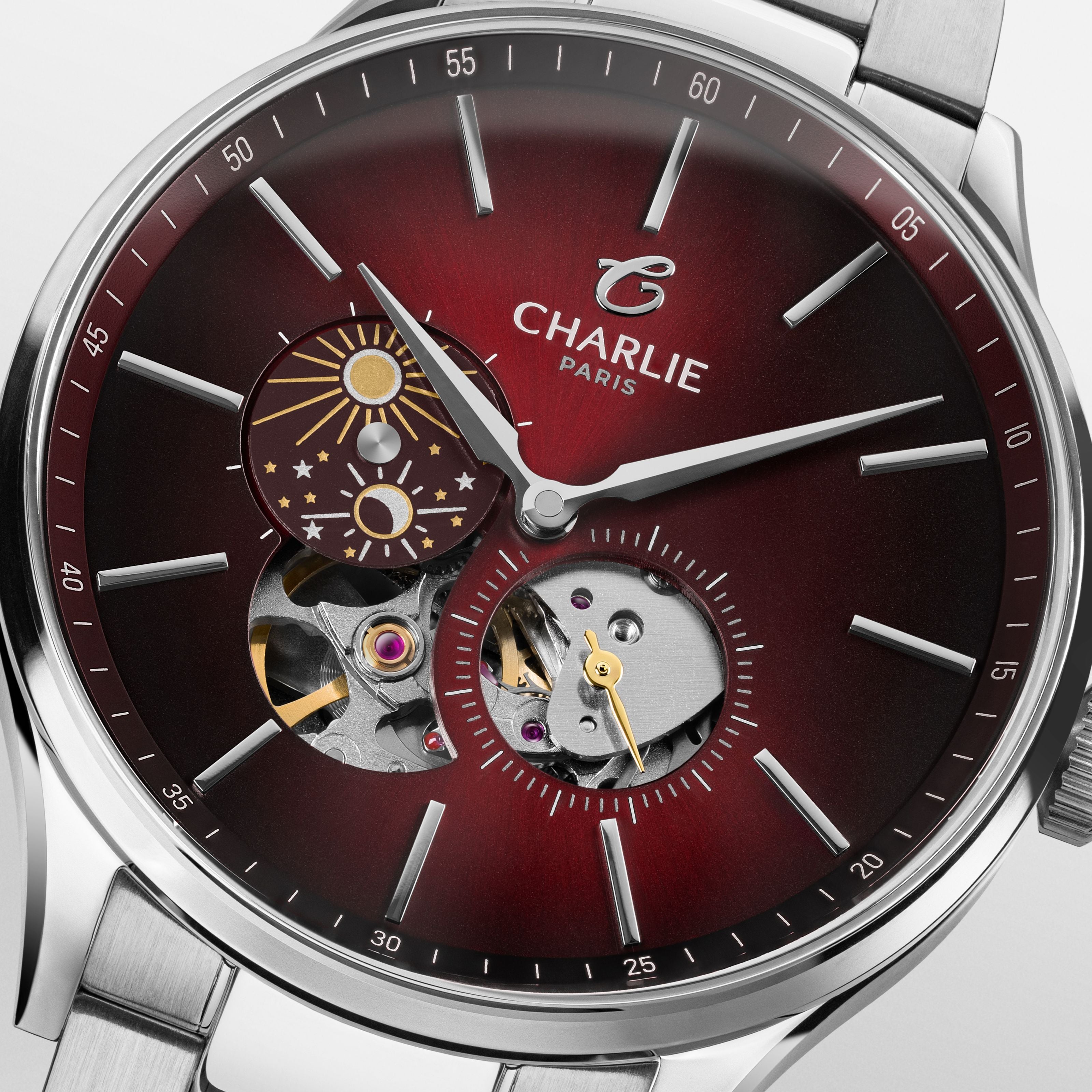 charlie-paris-initial-c-ur-ouvert-jour-nuit-montre-automatique-homme-40mm-bordea image 2