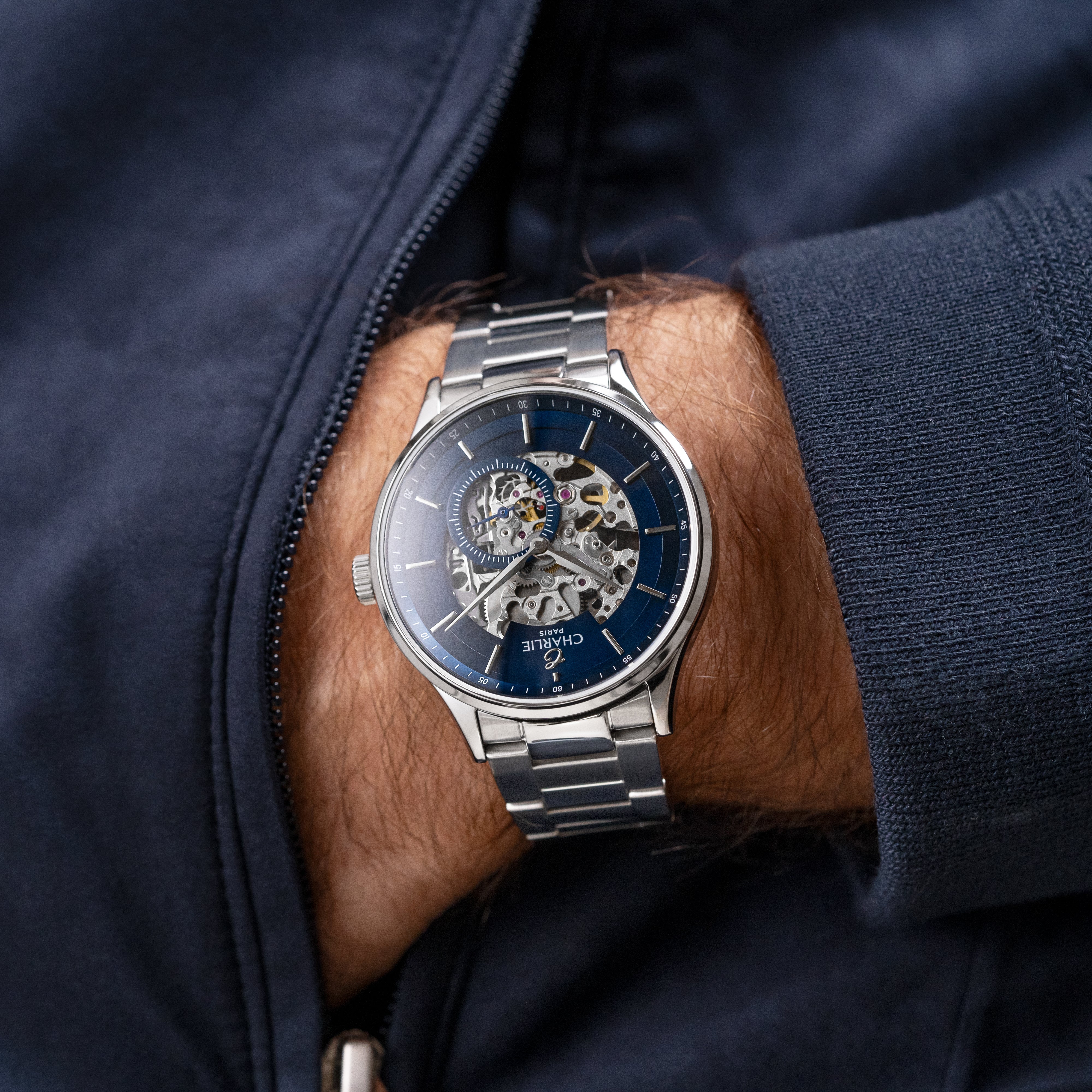 charlie-paris-initial-squelette-bleu-montre-automatique-homme-40mm image 4