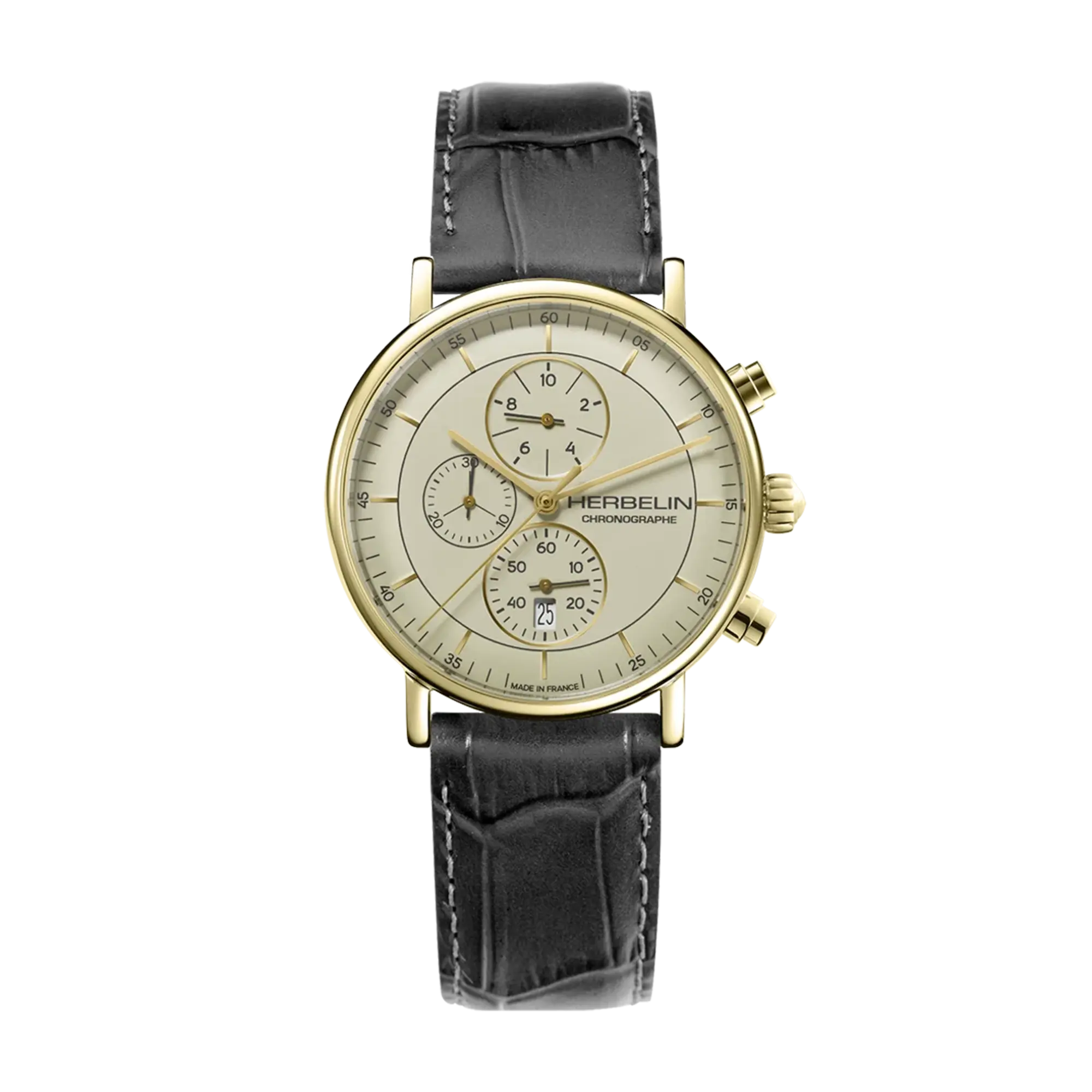 herbelin-inspiration-chronographe-homme-dor-cuir-noir-quartz image 1