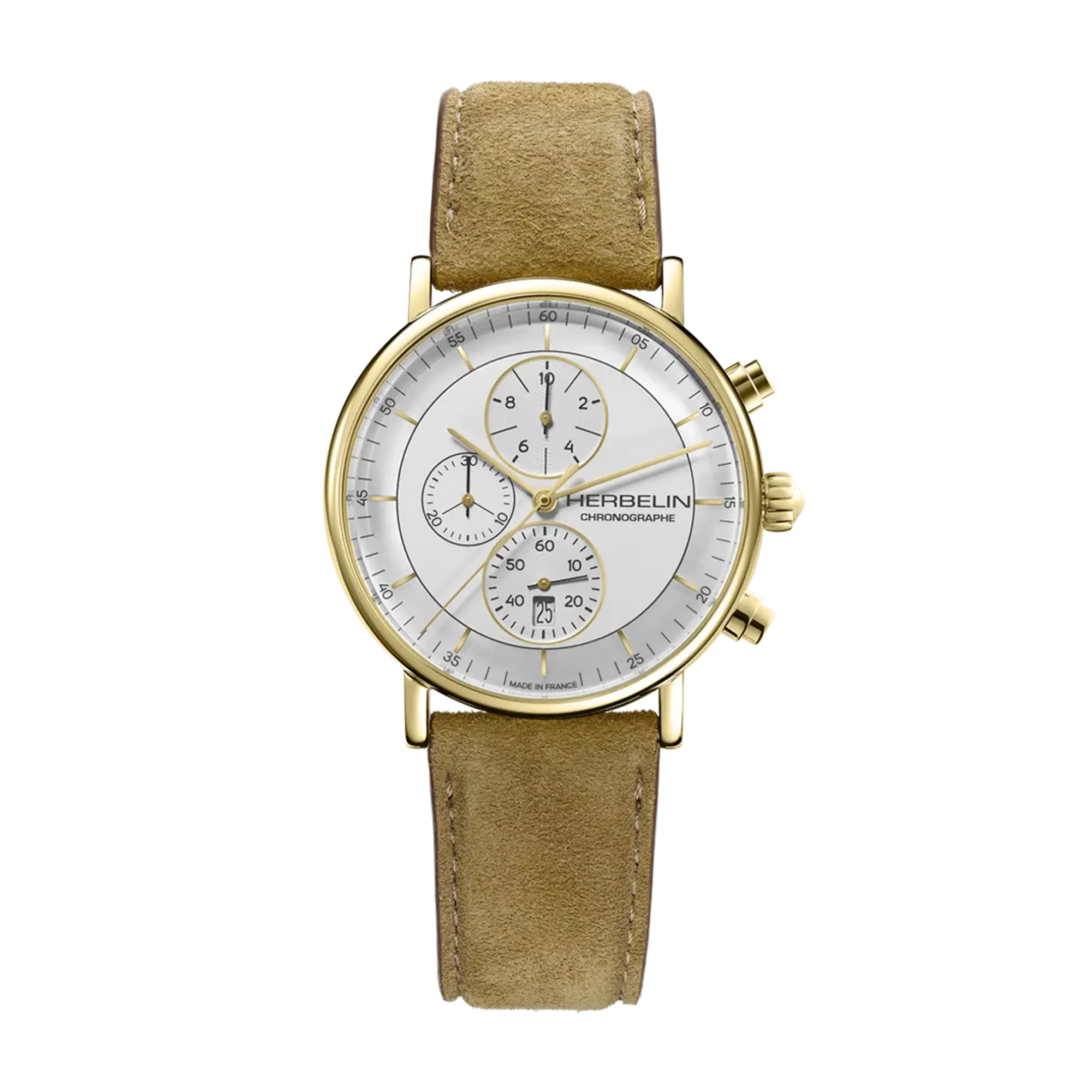 herbelin-inspiration-chronographe-quartz-dor-cuir-camel-homme-montre image 1