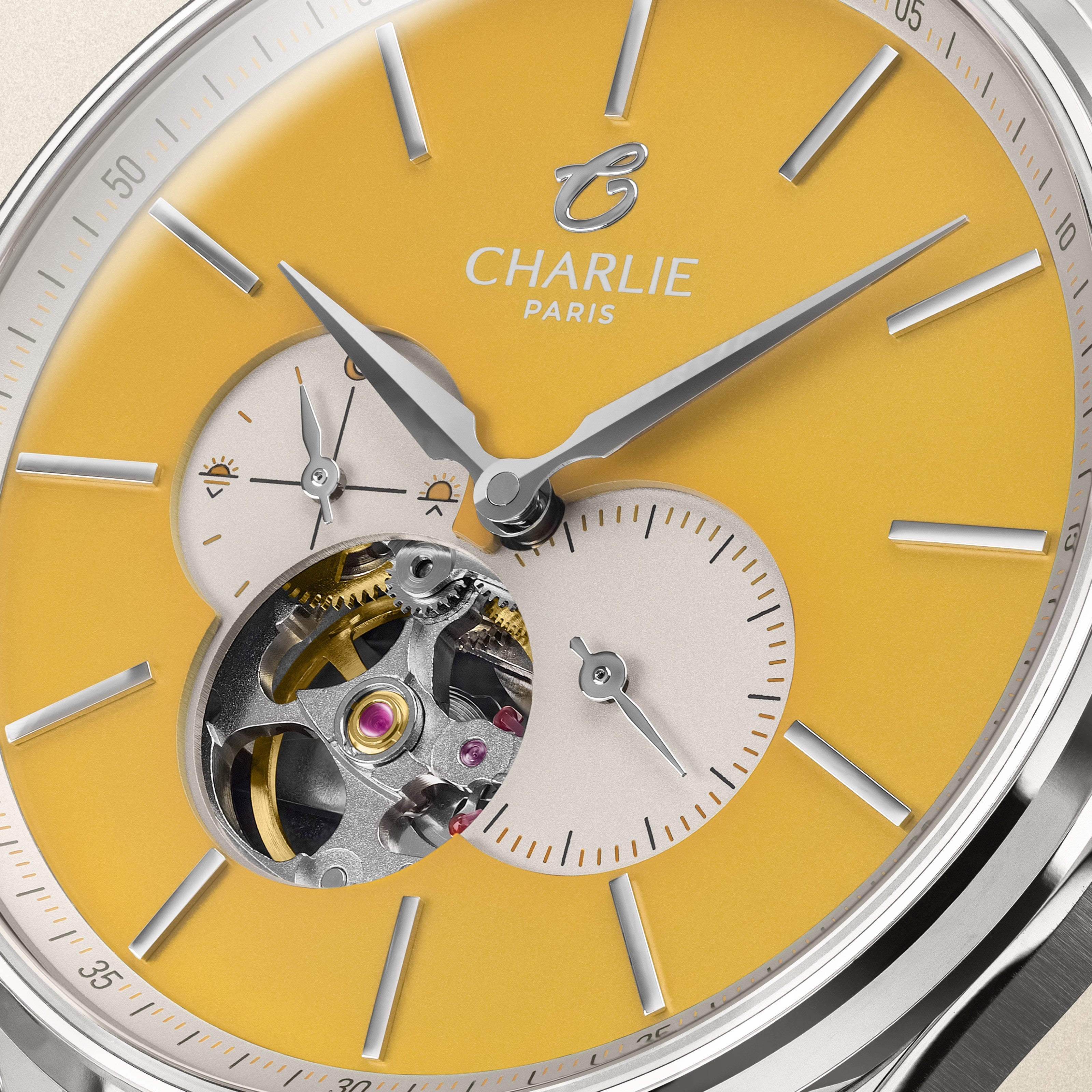 charlie-paris-initial-montre-automatique-c-ur-ouvert-yellow-sunshine-40mm-dition image 6