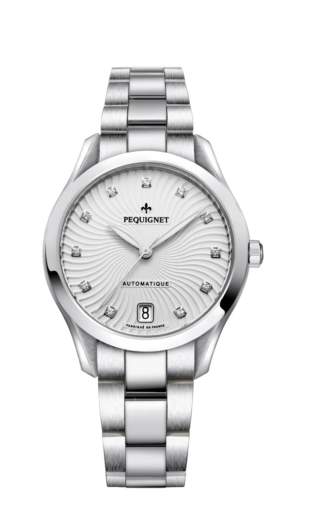 pequignet-l-gance-montre-femme-automatique-suisse-bo-tier-acier-cadran-blanc-fra image 1