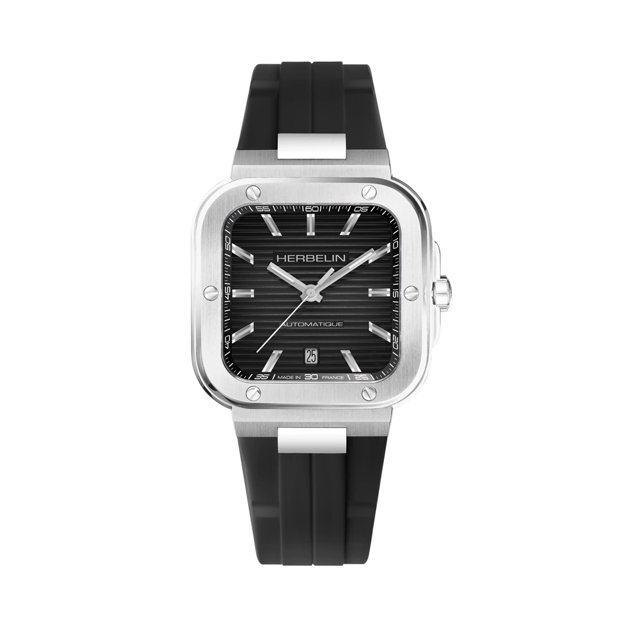 herbelin-cap-camarat-square-automatique-39-mm-montre-homme-acier-noir-caoutchouc image 1