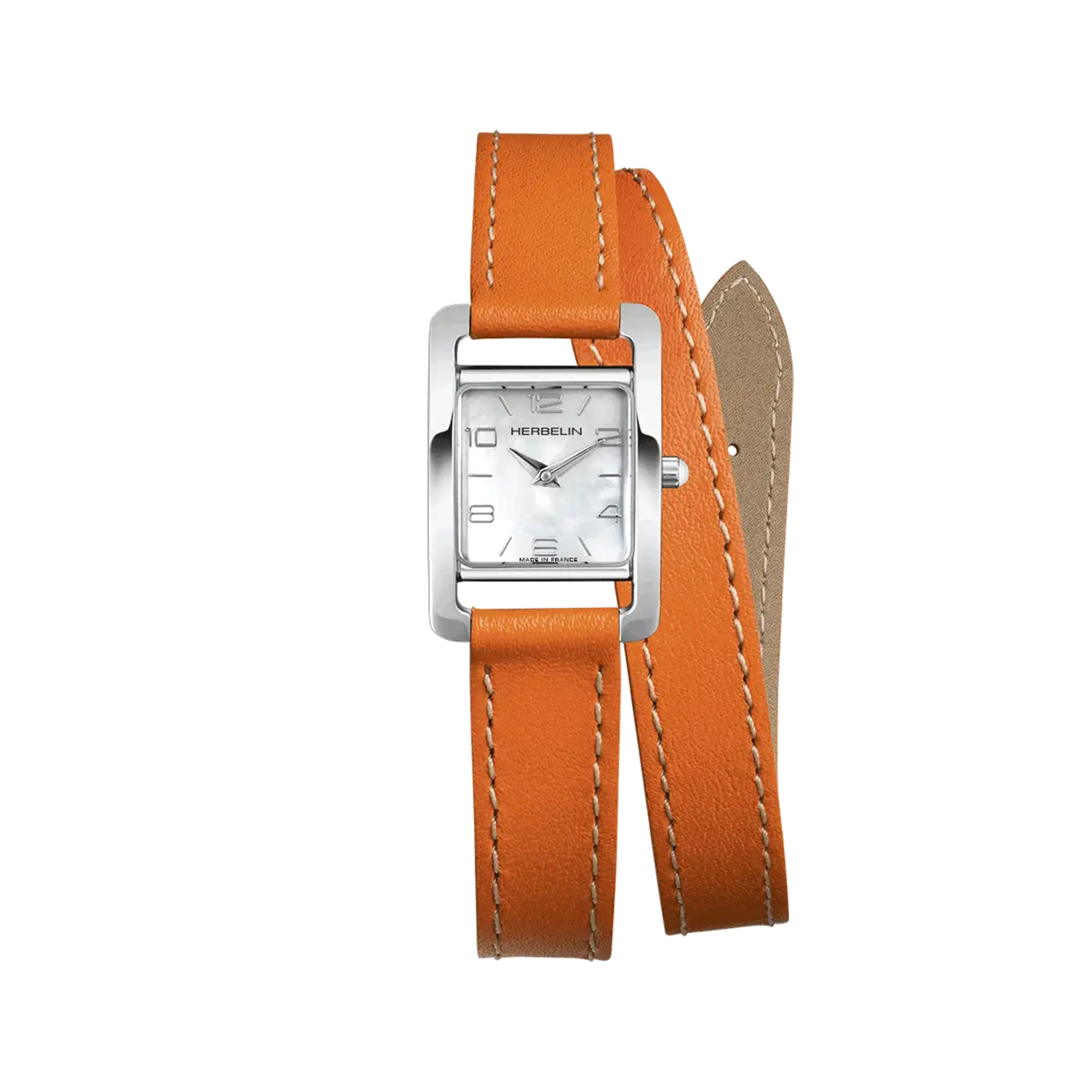 herbelin-ve-avenue-double-bracelet-cuir-orange-nacre-montre-femme image 1