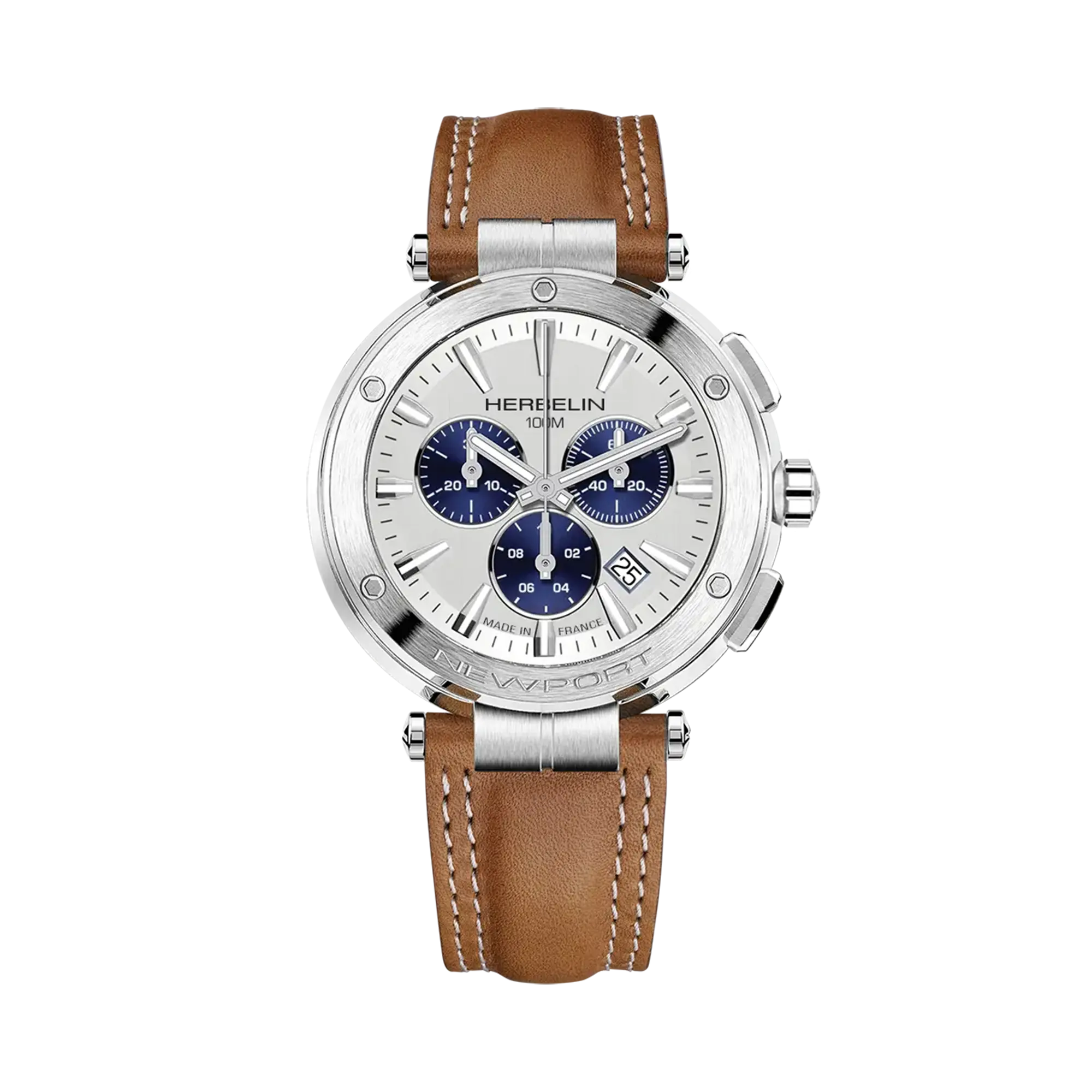 herbelin-newport-chronographe-homme-acier-cuir-camel image 1