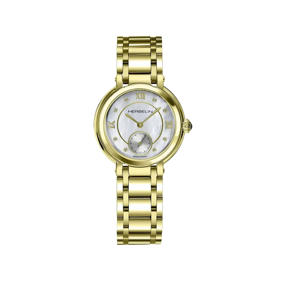 herbelin-galet-petite-seconde-nacre-pvd-or-jaune-montre-femme-quartz-suisse image 1