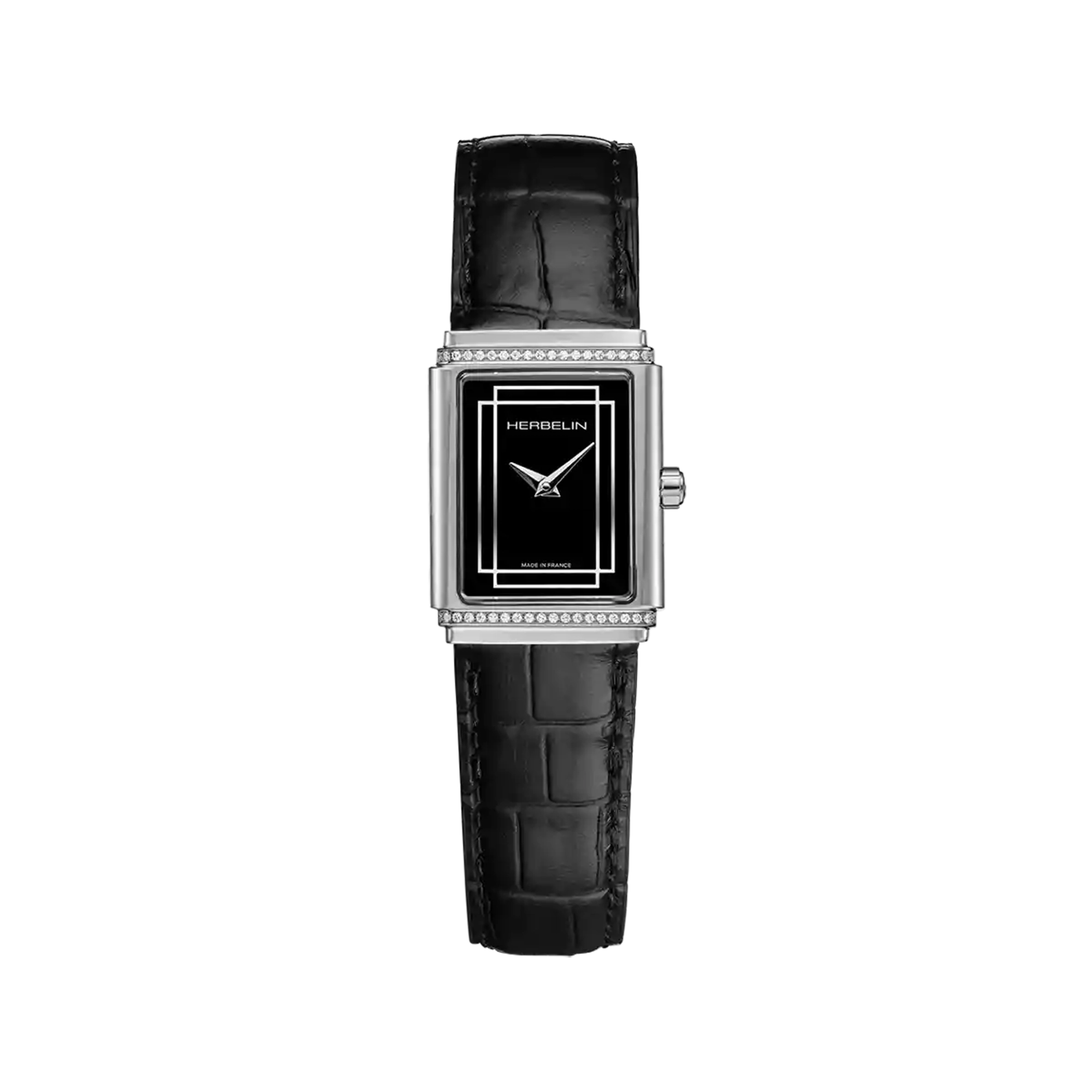 herbelin-art-d-co-1925-s-empire-montre-bijou-femme-acier-diamants-cadran-noir image 1