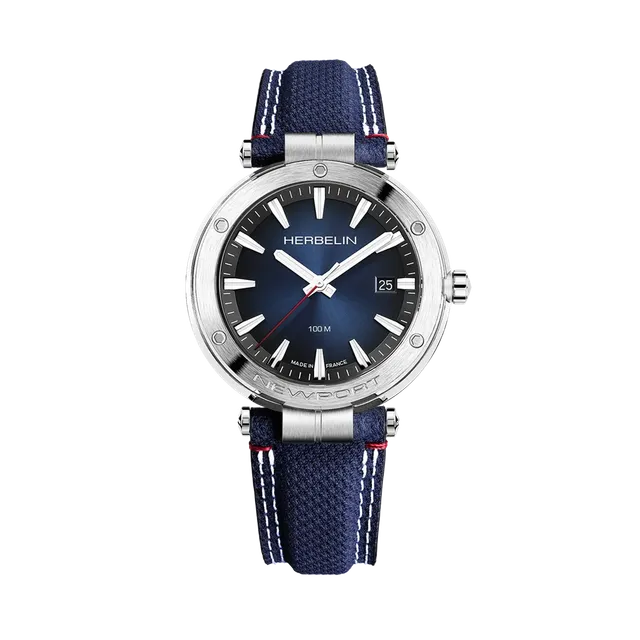herbelin-newport-quartz-date-montre-homme-acier-cadran-bleu-textile image 1
