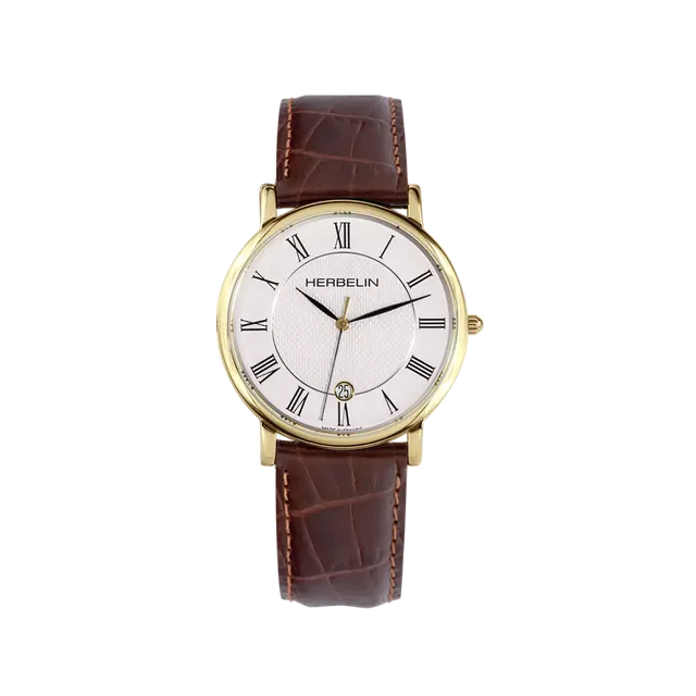 herbelin-classique-quartz-homme-pvd-or-jaune-cuir-brun image 1