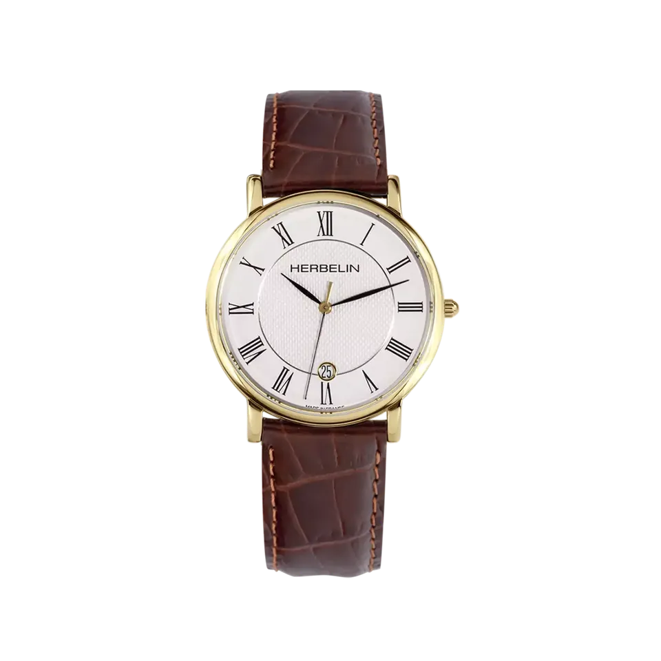 herbelin-classique-quartz-homme-pvd-or-jaune-cuir-brun image 1
