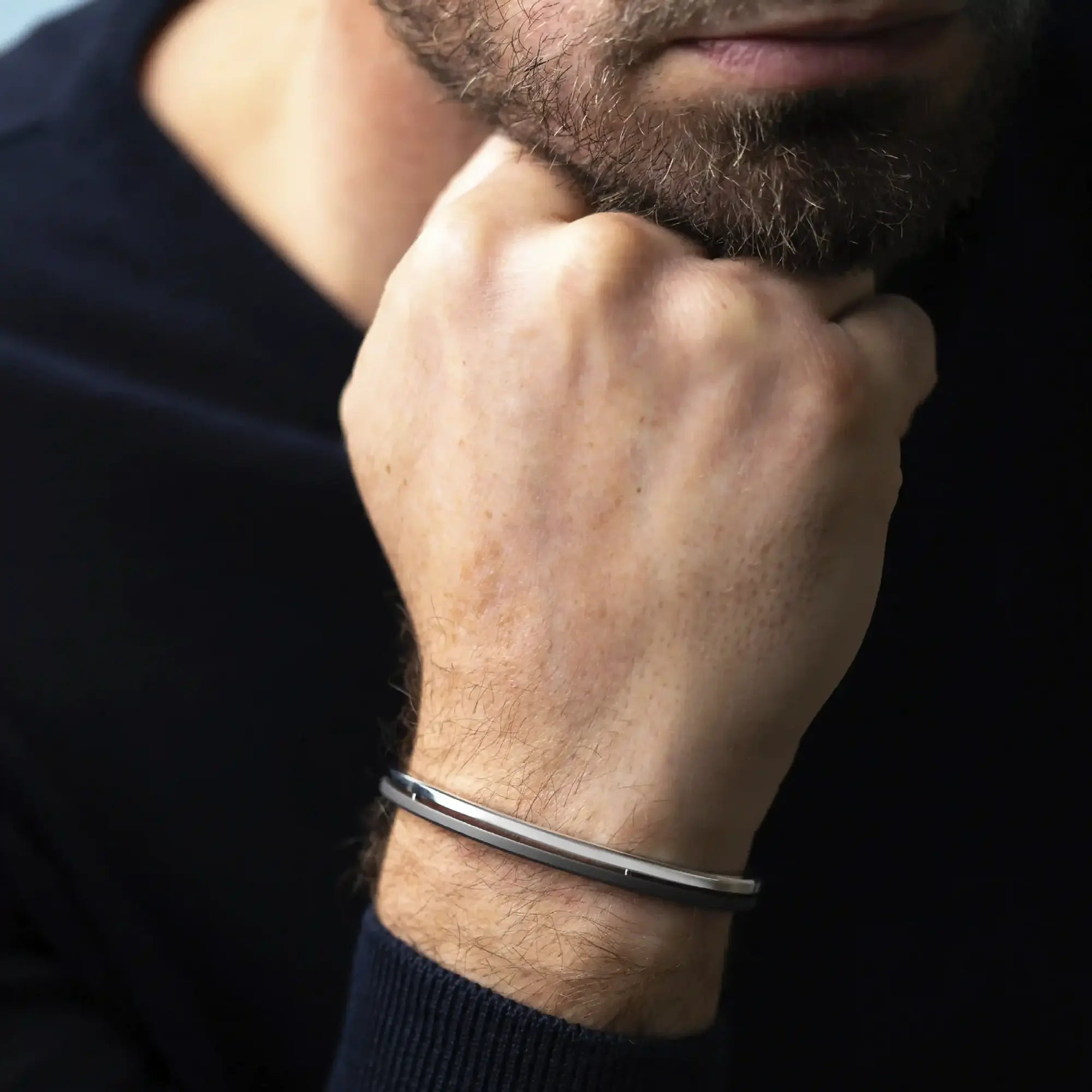 herbelin-jonc-newport-duo-homme-bracelet-acier-poli-titane-sabl-taille-unique image 2
