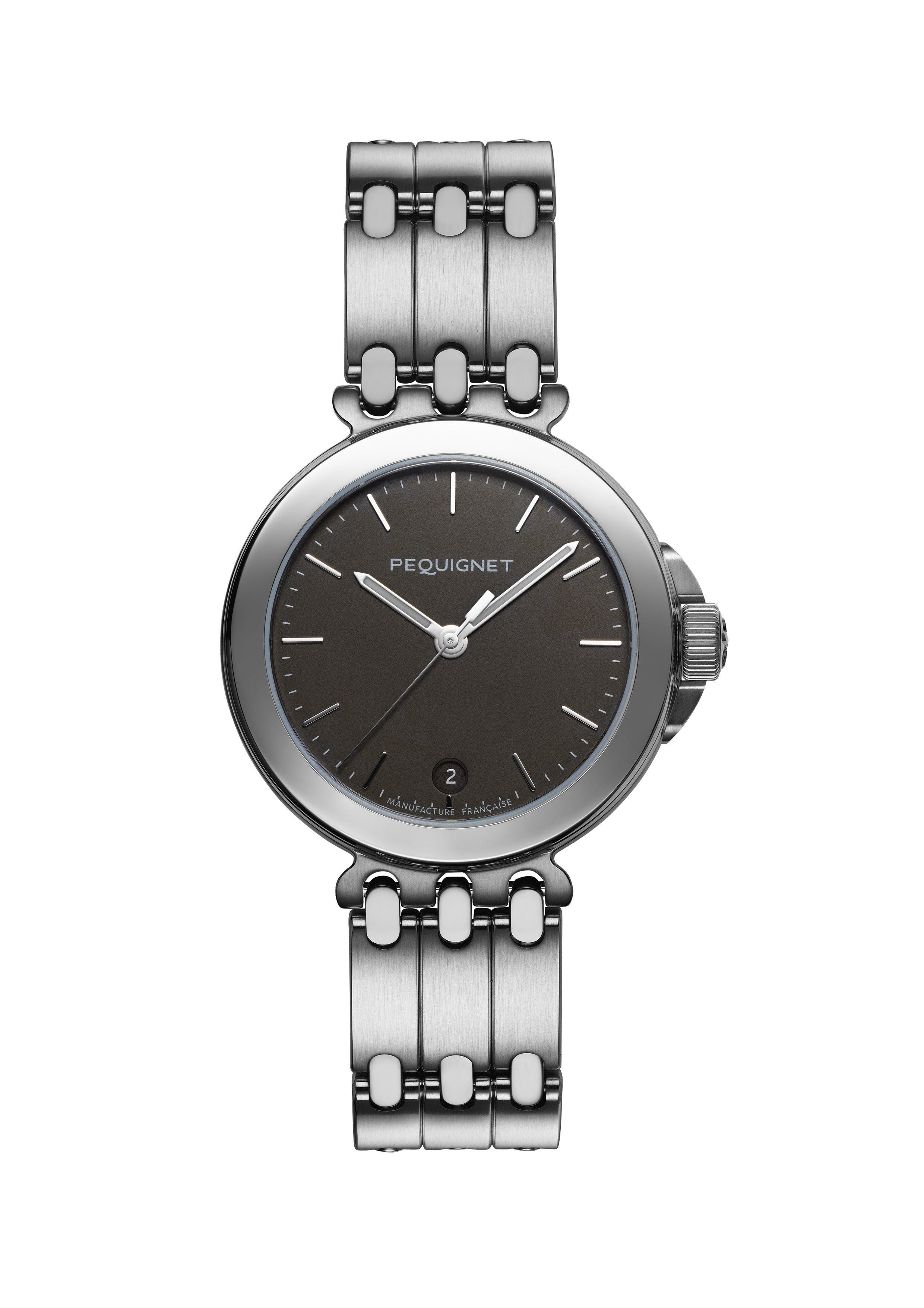 pequignet-moorea-2024-montre-mixte-38-5-mm-bracelet-acier-3-rangs-cadran-anthrac image 1