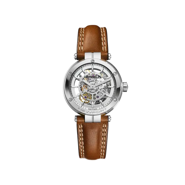 herbelin-newport-squelette-automatique-femme-35-mm-acier-cuir-camel image 1
