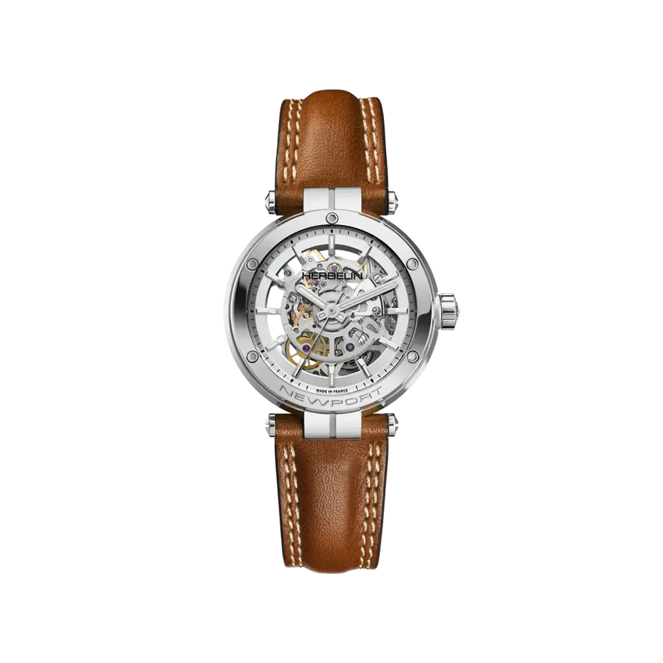 herbelin-newport-squelette-automatique-femme-35-mm-acier-cuir-camel image 1