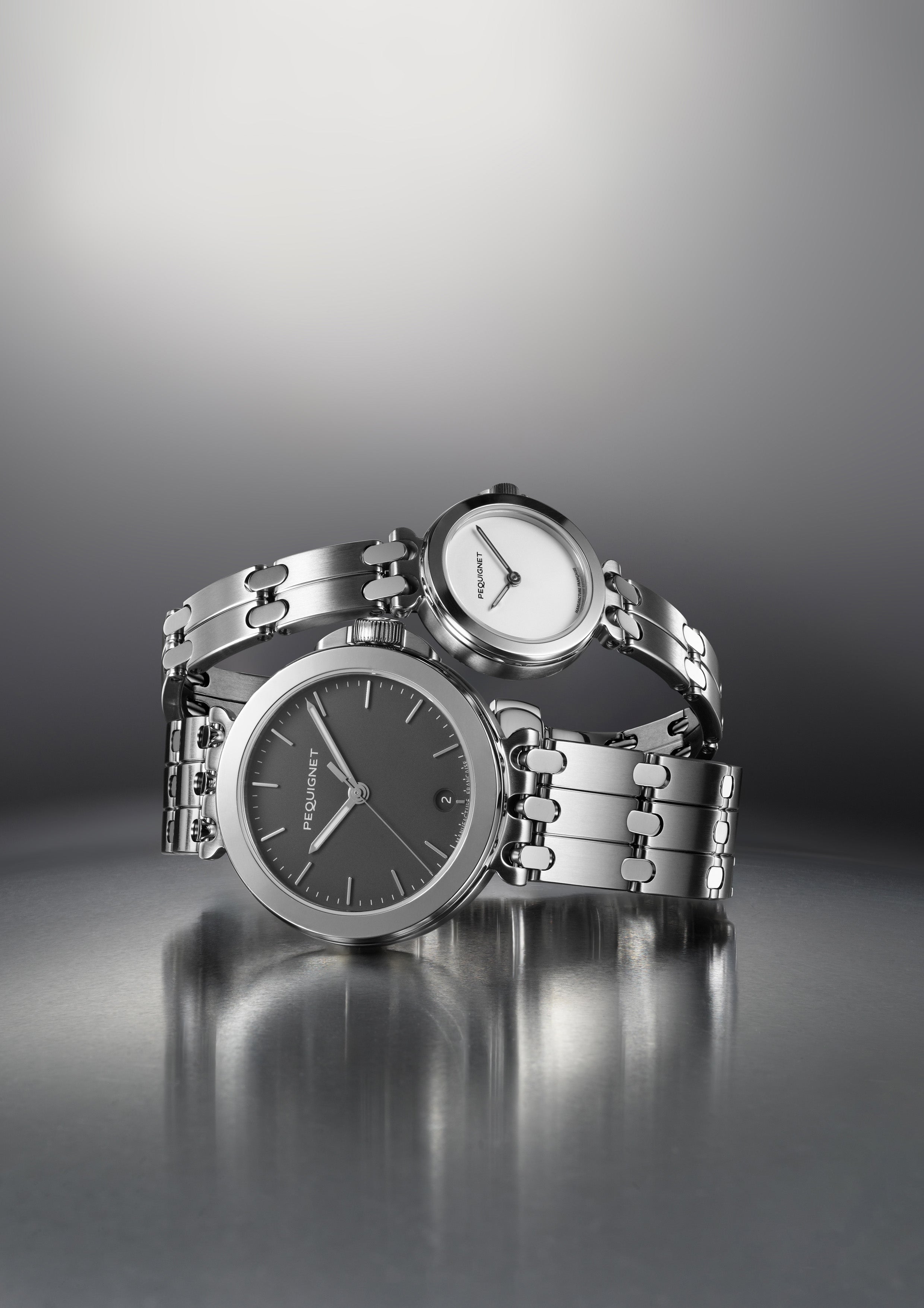 pequignet-moorea-2024-montre-mixte-38-5-mm-bracelet-acier-3-rangs-cadran-anthrac image 4