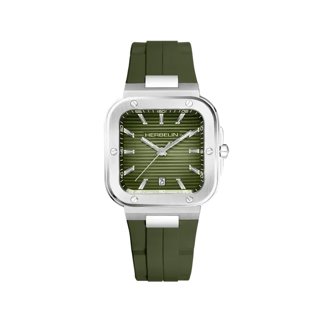 herbelin-cap-camarat-square-montre-homme-quartz-kaki-fkm-acier image 1