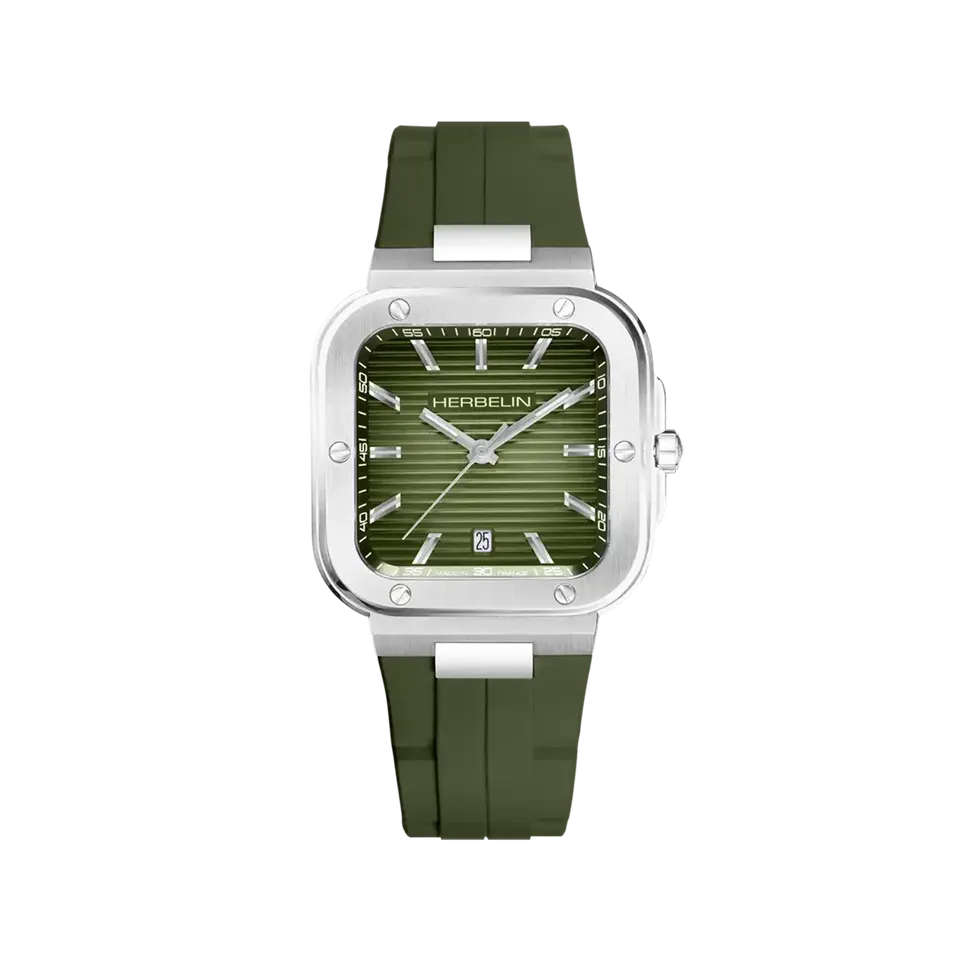 herbelin-cap-camarat-square-montre-homme-quartz-kaki-fkm-acier image 1