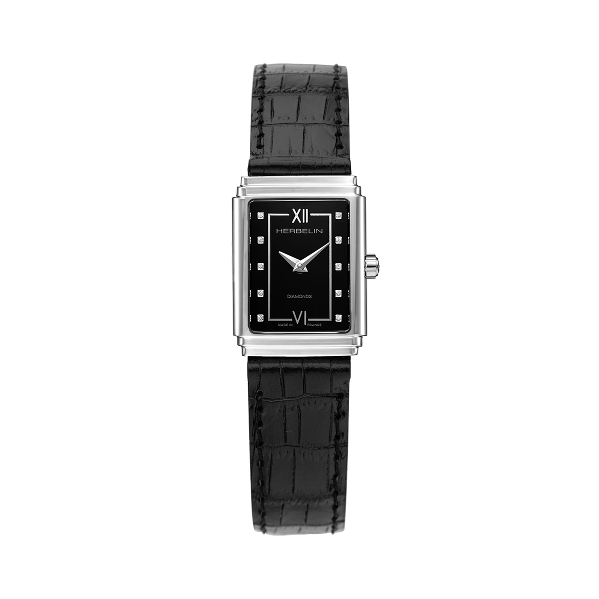 herbelin-art-d-co-1925-s-femme-acier-diamants-bracelet-cuir-quartz image 1