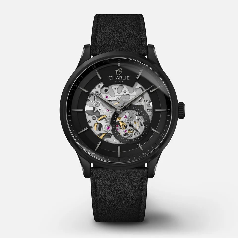 charlie-paris-initial-squelette-phantom-montre-automatique-homme-noire-pvd-40mm image 1