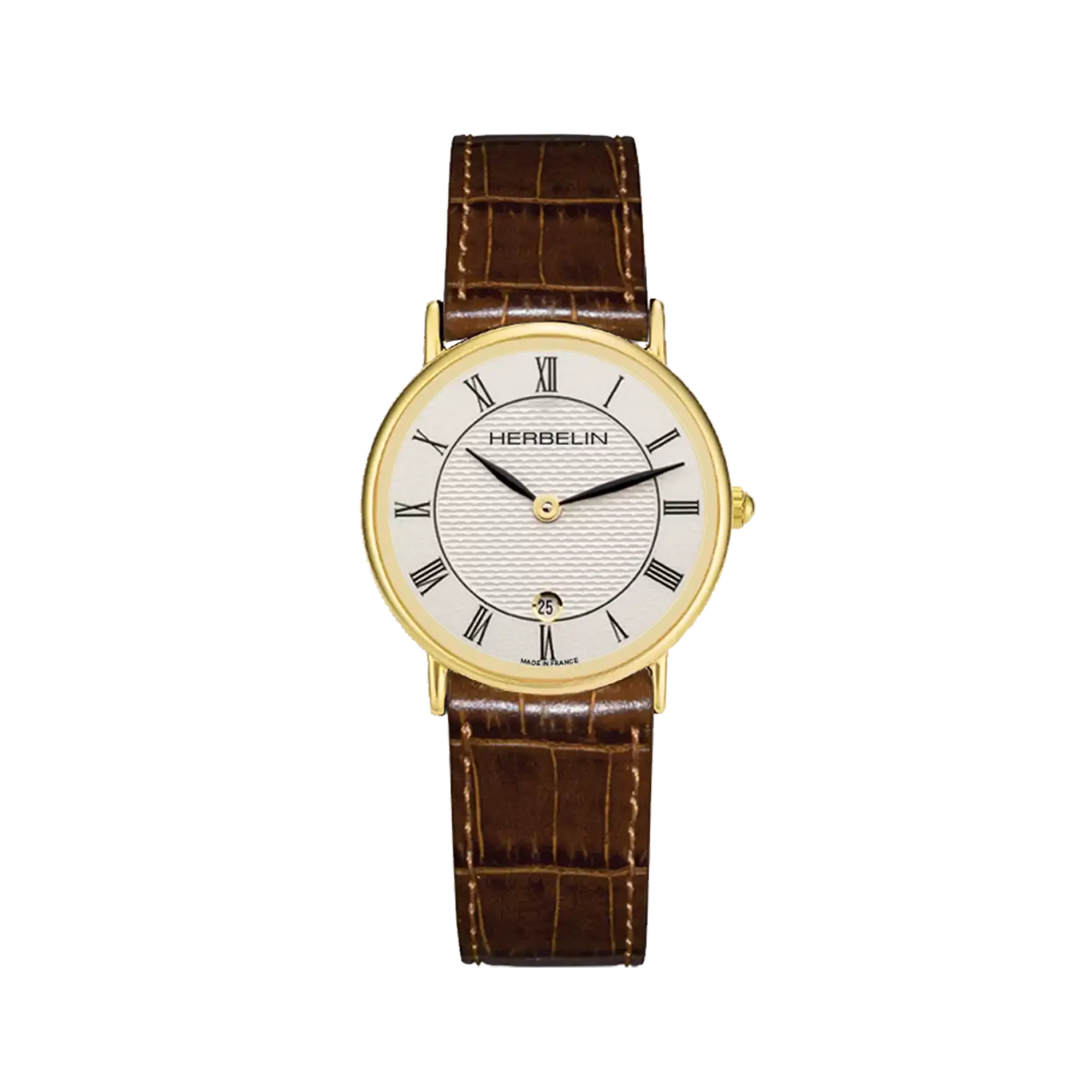 herbelin-classique-montre-quartz-femme-dor-cuir-brun-chiffres-romains image 1