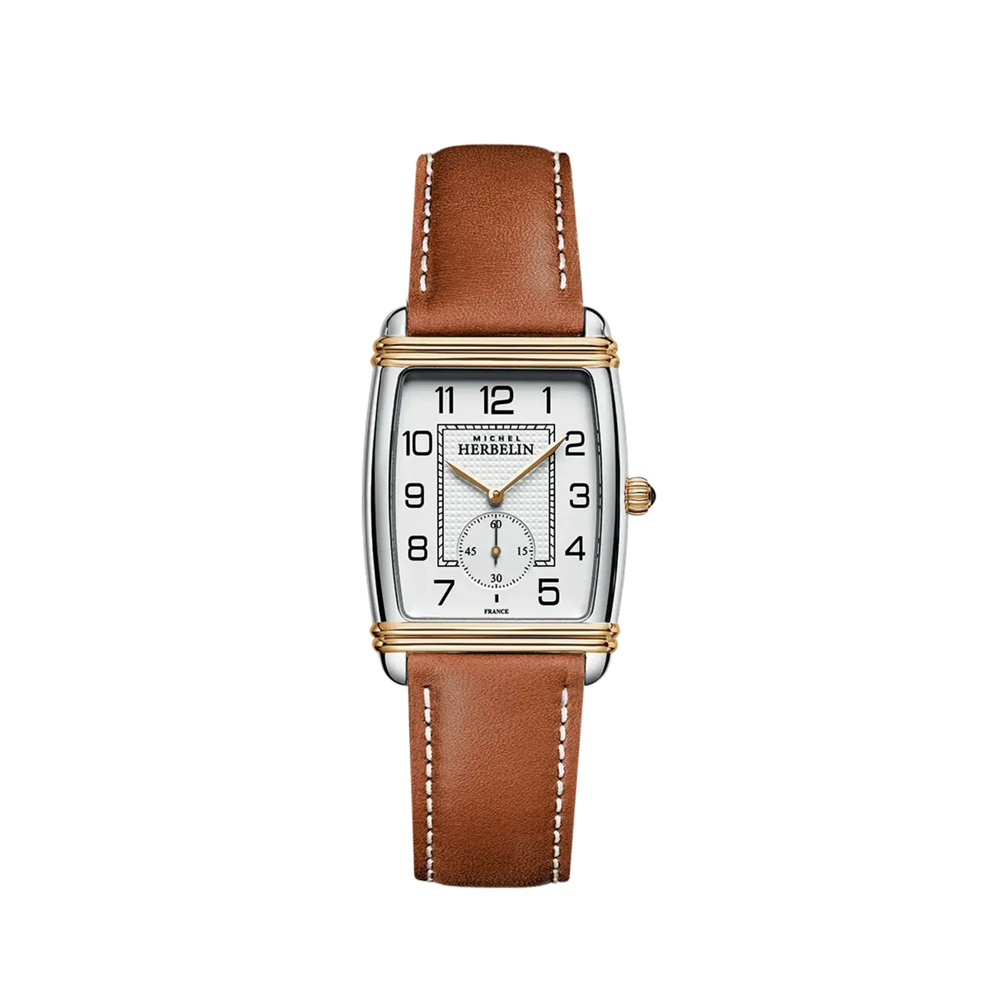 herbelin-art-d-co-petite-seconde-homme-bicolore-cuir-camel-quartz image 1