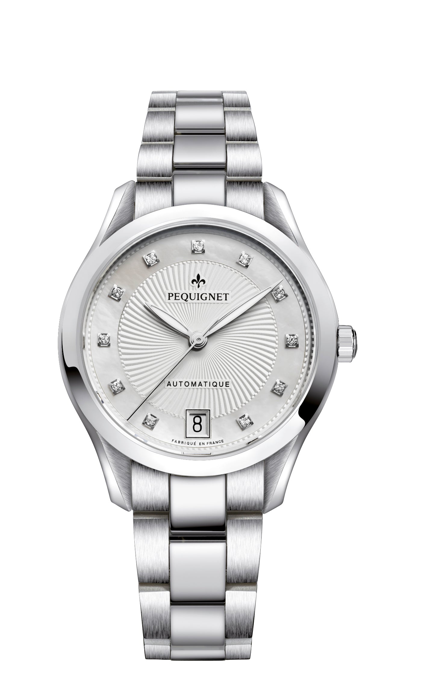 pequignet-l-gance-acier-nacre-diamants-jour-date-montre-femme image 3