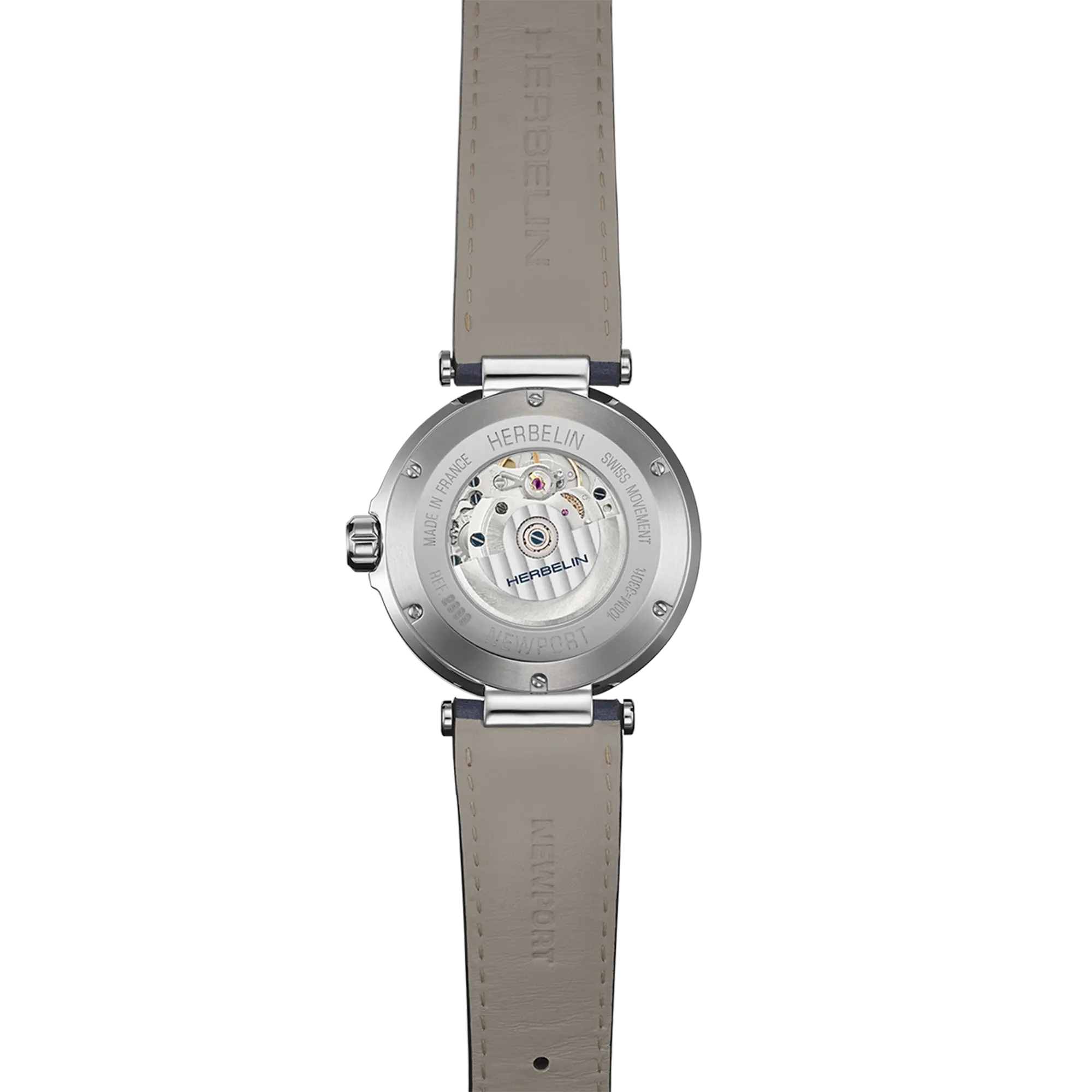 herbelin-newport-automatique-phases-de-lune-montre-homme-acier-bleu-cuir image 4