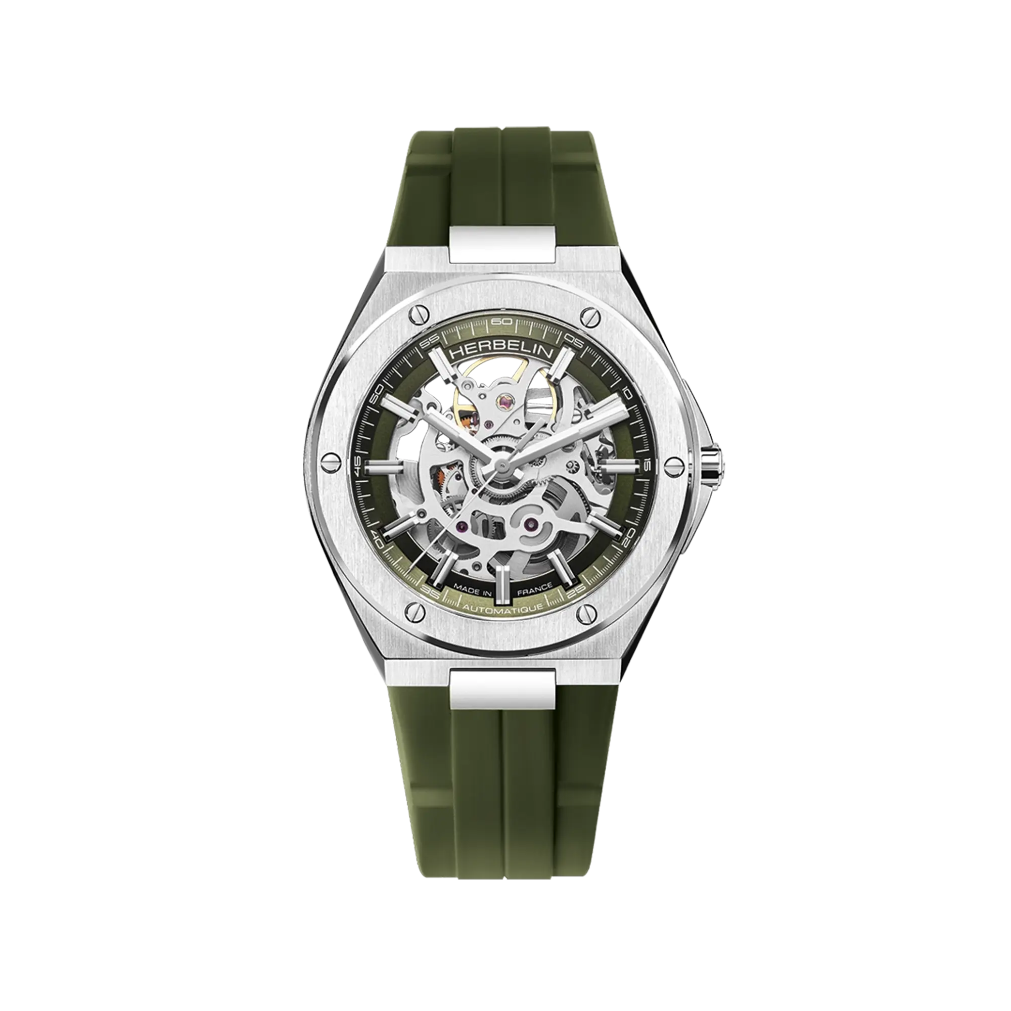 herbelin-cap-camarat-montre-automatique-squelette-homme-acier-kaki-caoutchouc-fk image 1
