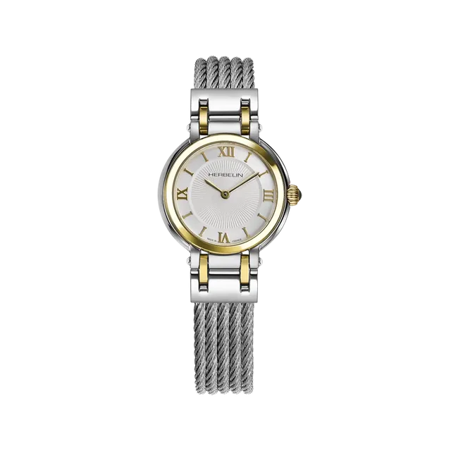 herbelin-galet-quartz-bicolore-montre-femme-blanc-chiffres-romains image 1