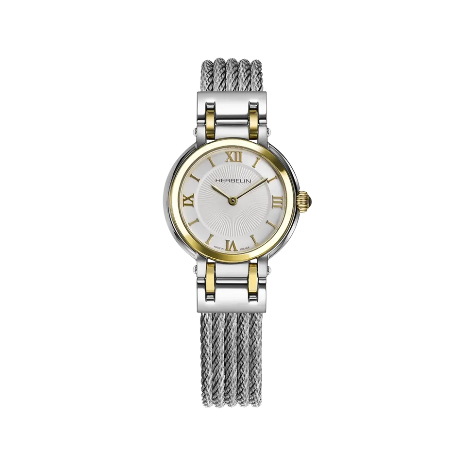 herbelin-galet-quartz-bicolore-montre-femme-blanc-chiffres-romains image 1