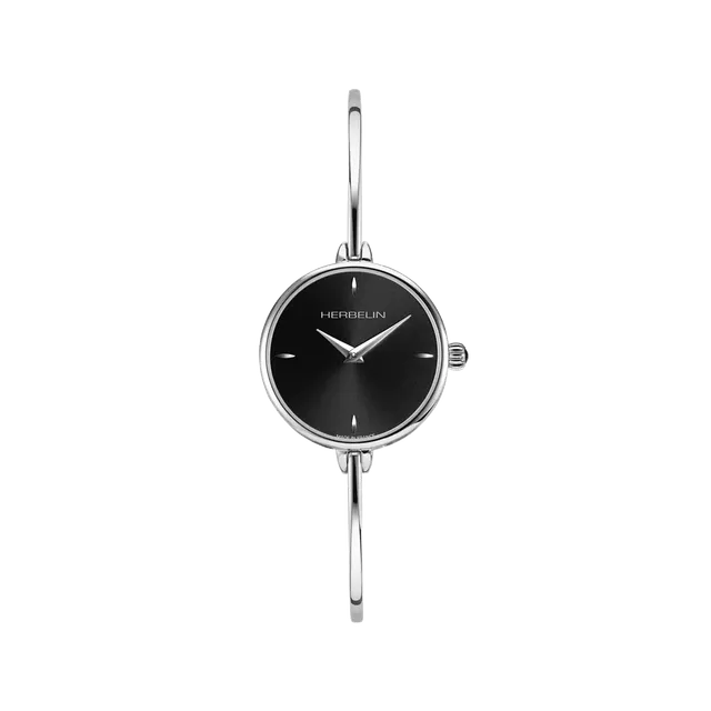 herbelin-fil-quartz-ronde-femme-acier-et-cadran-noir image 1