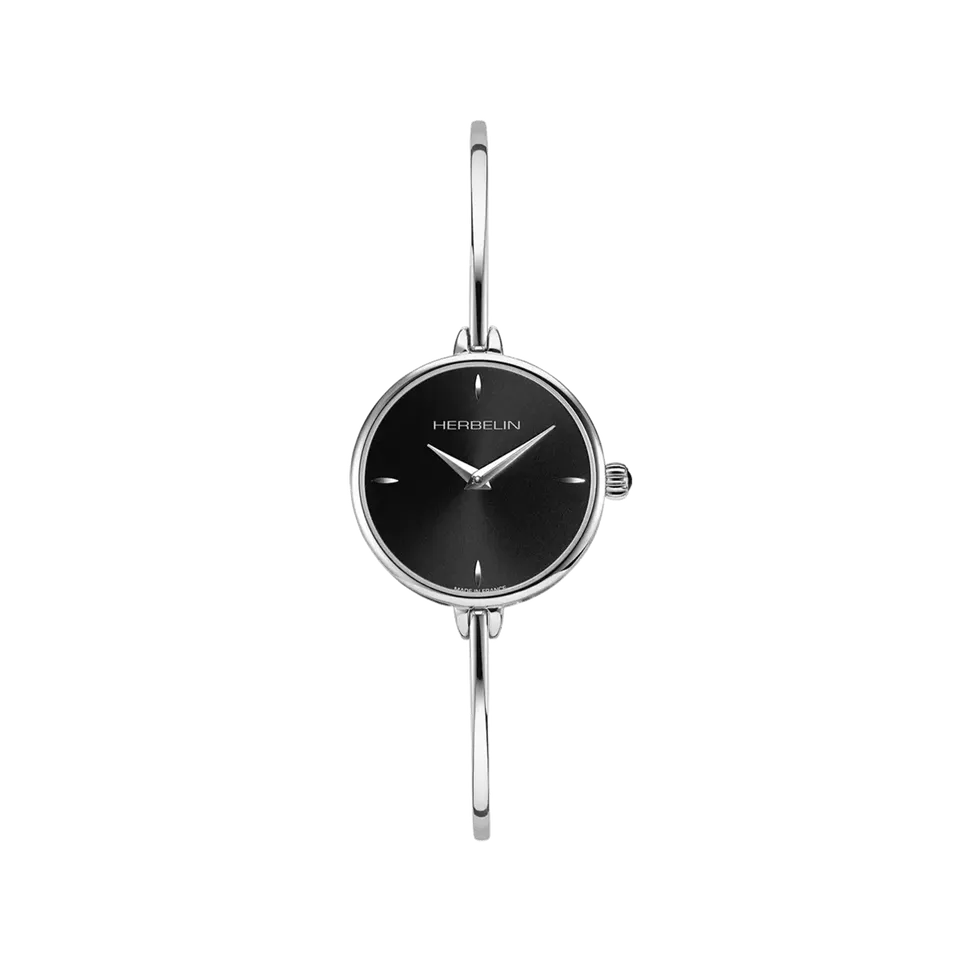 herbelin-fil-quartz-ronde-femme-acier-et-cadran-noir image 1