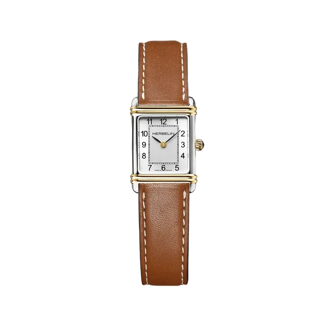 herbelin-art-d-co-quartz-montre-femme-bicolore-cuir-camel-bestseller image 1