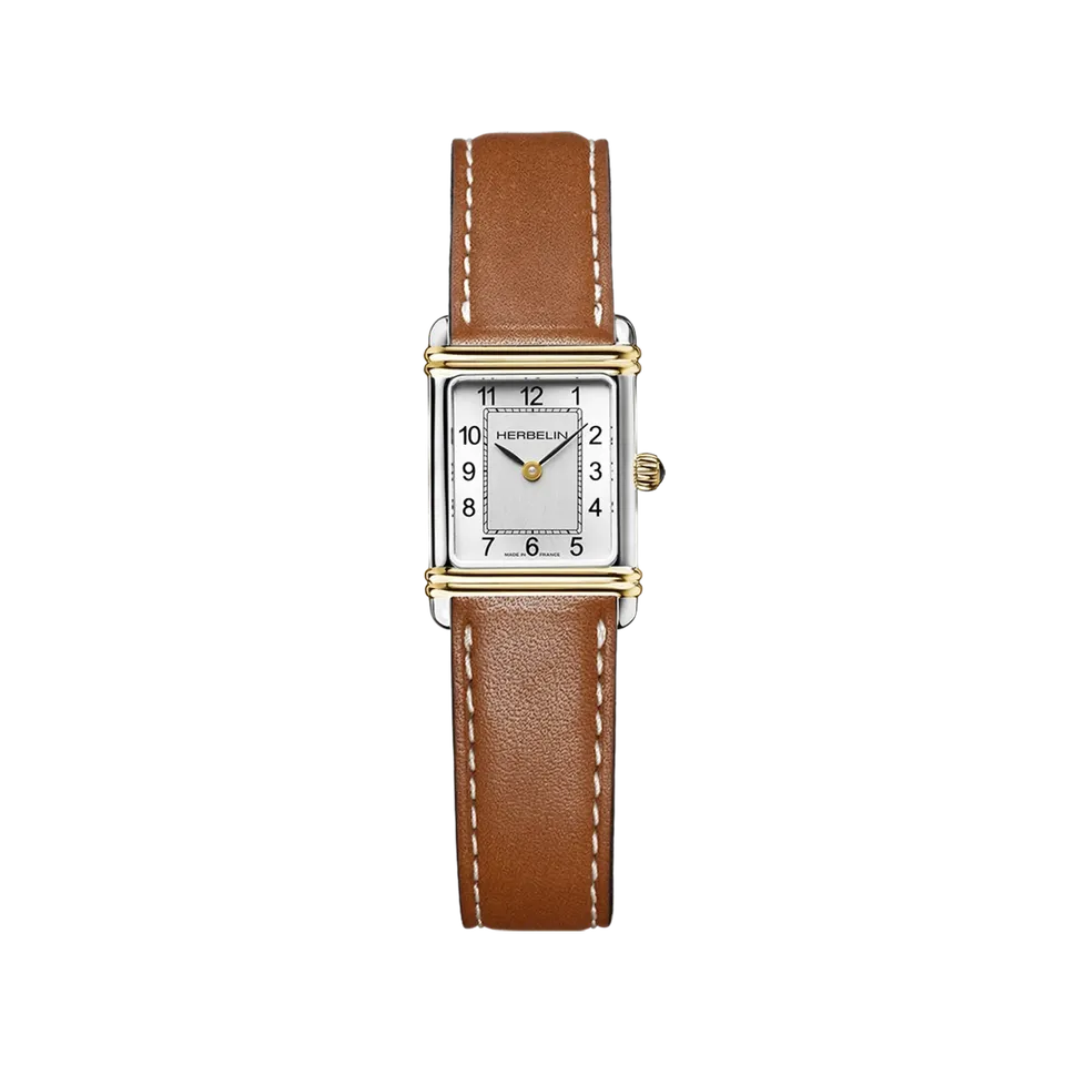 herbelin-art-d-co-quartz-montre-femme-bicolore-cuir-camel-bestseller image 1