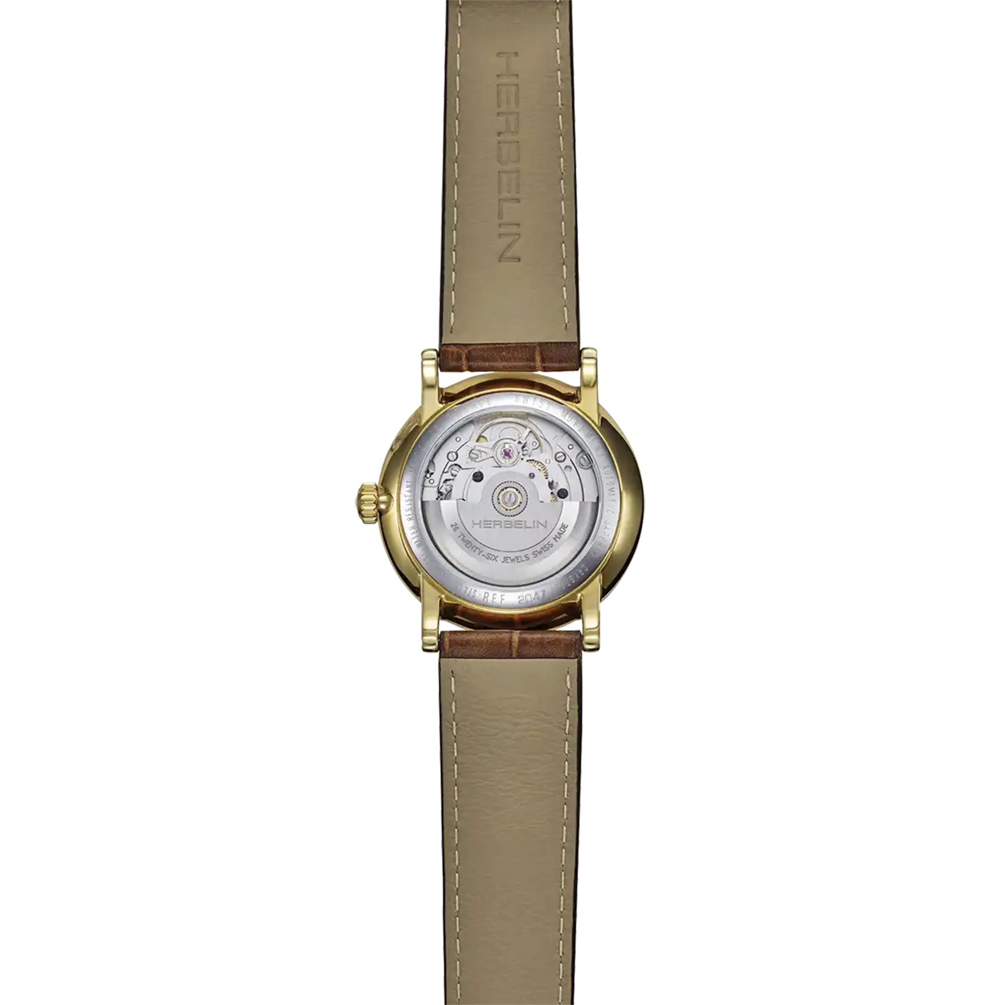 herbelin-inspiration-automatique-homme-pvd-or-38-mm-vert-cuir-brun image 4