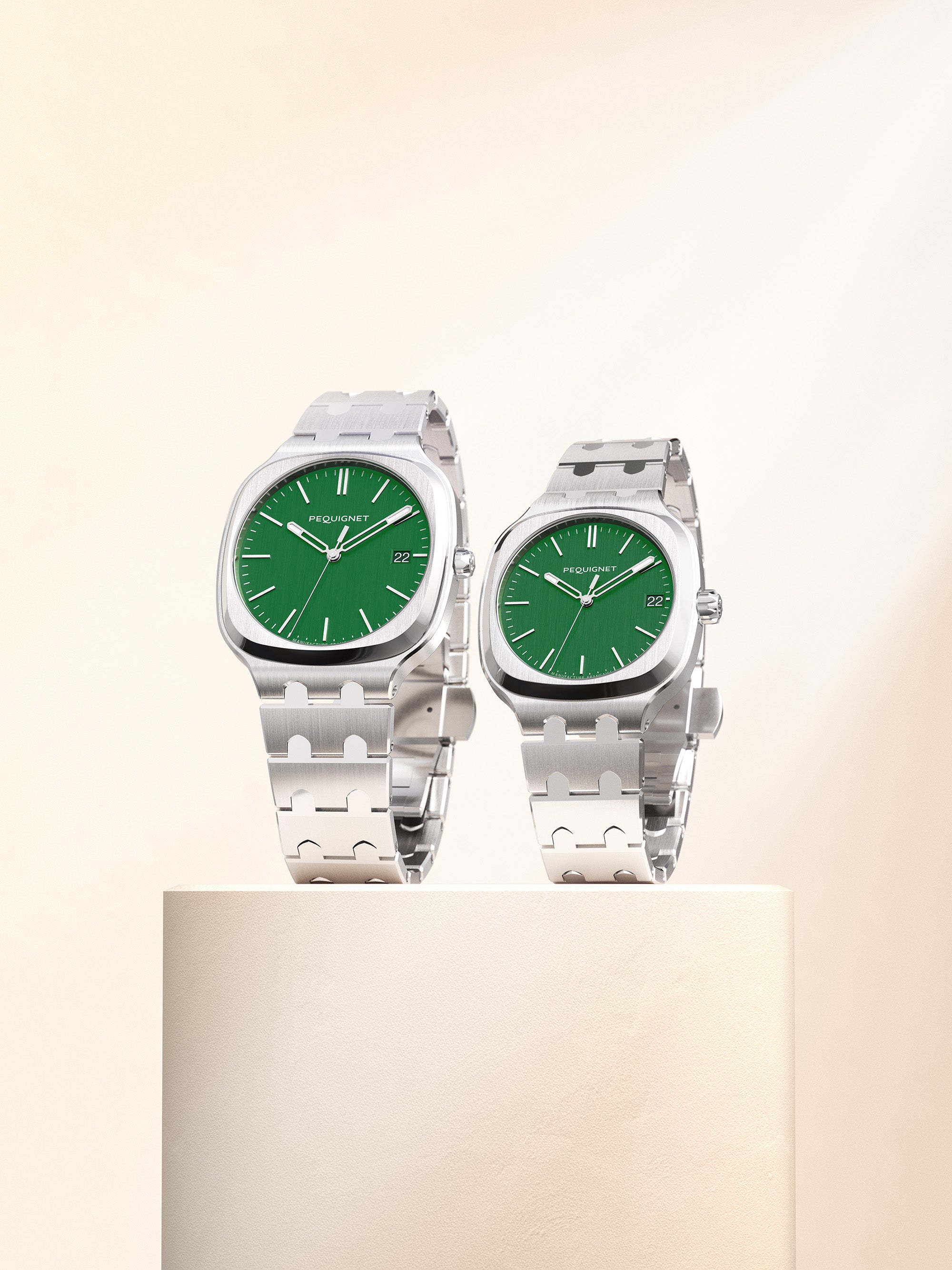 pequignet-concorde-40-mm-montre-femme-sport-chic-acier-cadran-vert-anglais-calib image 6