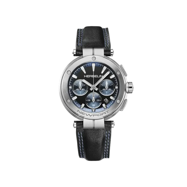 herbelin-newport-chrono-automatique-montre-homme-acier-cuir-noir image 1