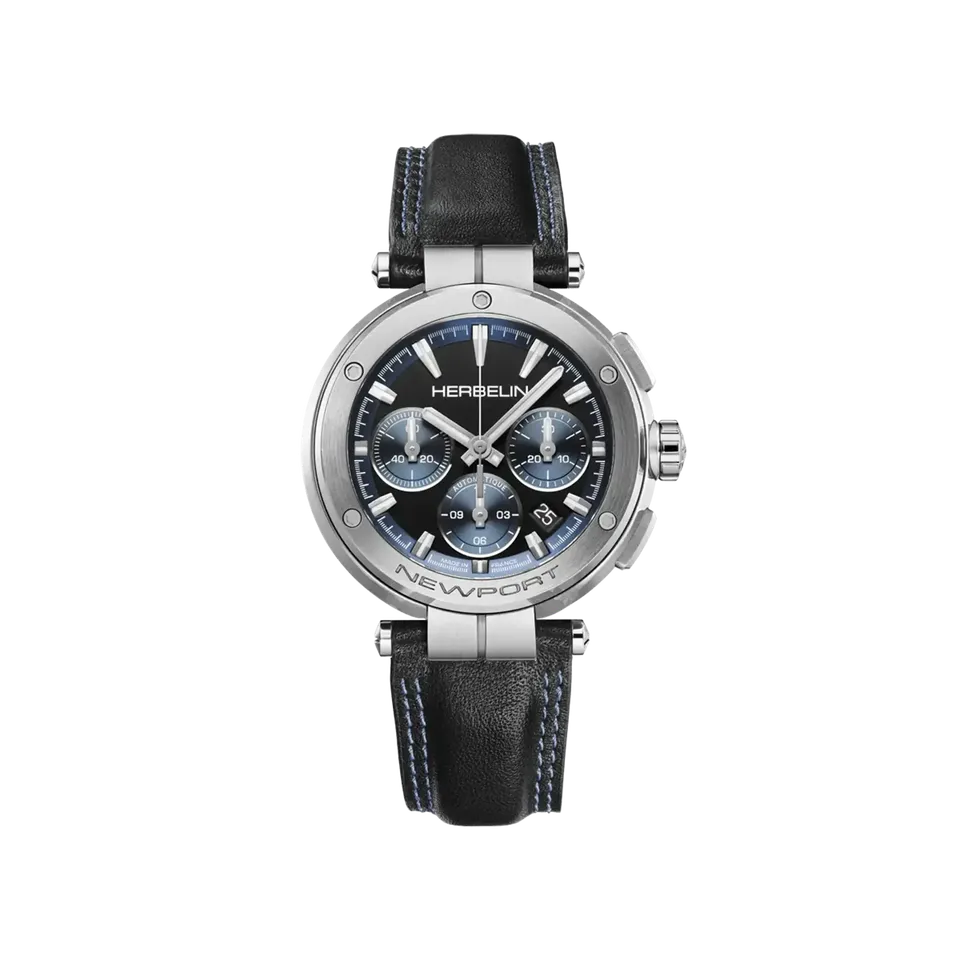 herbelin-newport-chrono-automatique-montre-homme-acier-cuir-noir image 1