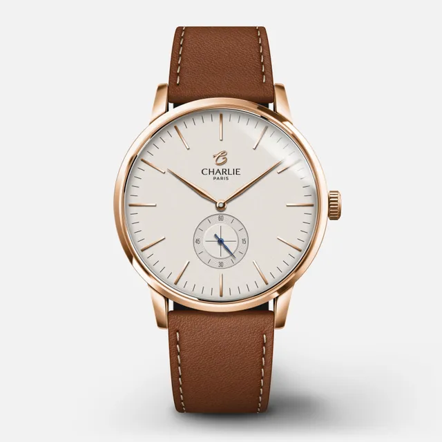 charlie-paris-horizon-montre-quartz-homme-39mm-blanc-dor-rose image 1