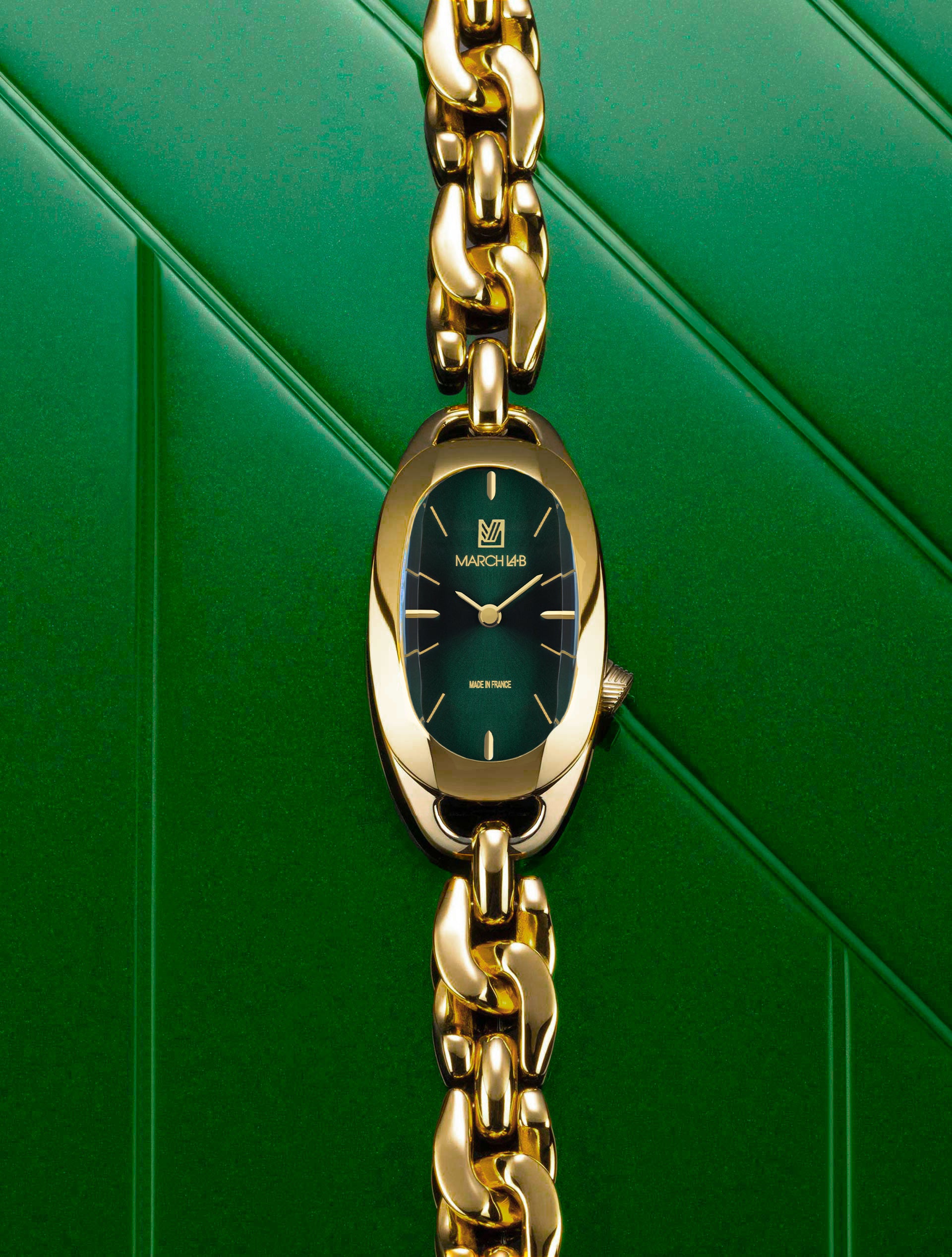 march-la-b-montre-oblongue-emerald-femme-20mm-dor-cadran-vert image 2