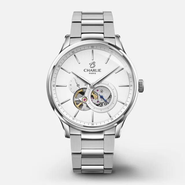 charlie-paris-initial-montre-automatique-c-ur-ouvert-blanc-40mm-acier image 1